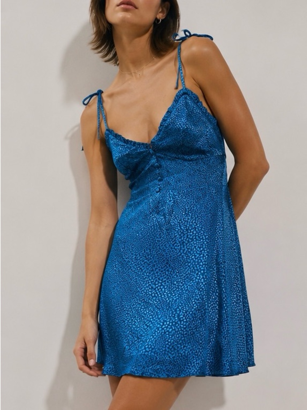 Zara Blue Pebble Print Tie Strap Slip Mini Dress NWT Size M
